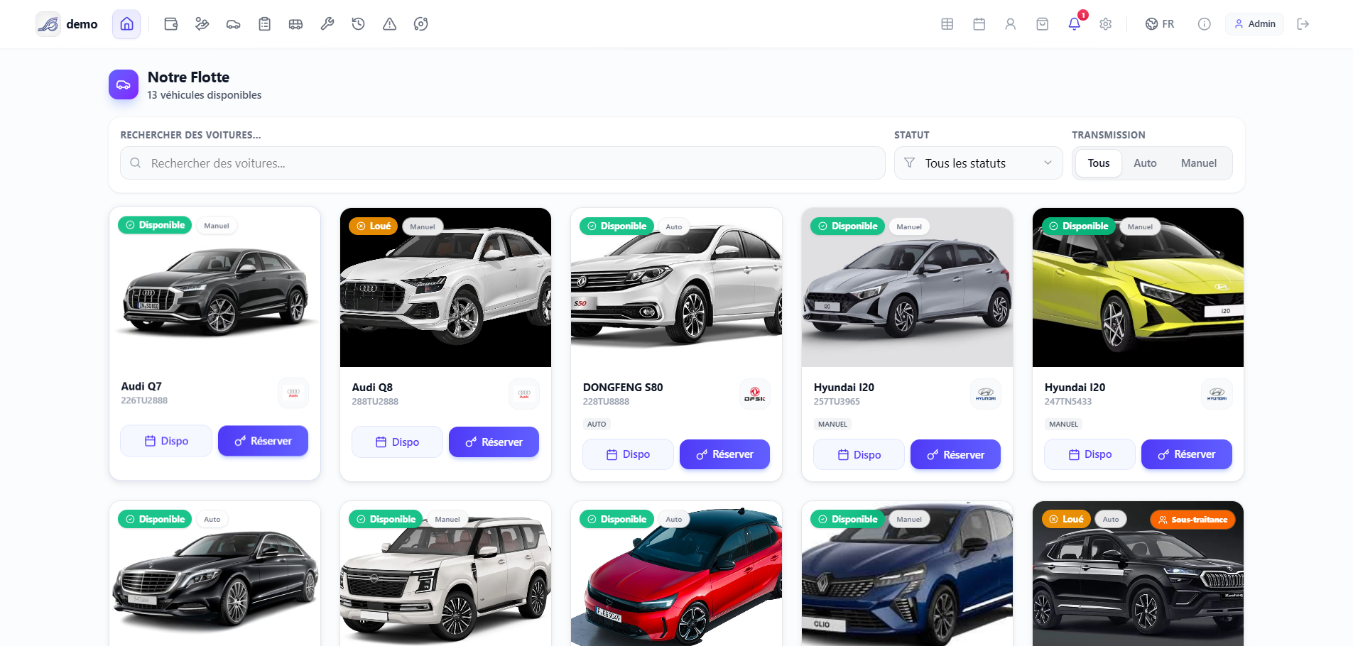 Automedon — module Flotte : catalogue véhicules et disponibilités